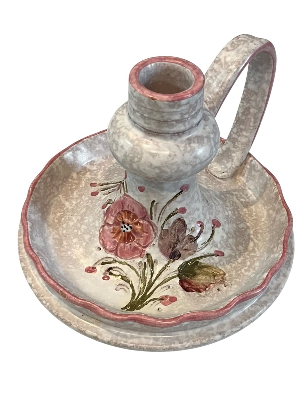 Staudt Kunstgewerbe German Pink Floral Candle Stick Holder Vintage